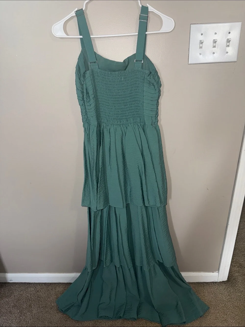 Pleated Teal Tiered Maxi Dress